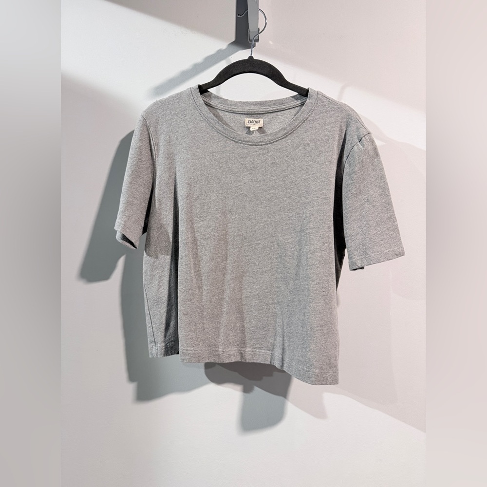 L'Agence Donna Crewneck Crop T-Shirt - L - Picture 2 of 5